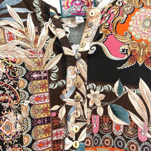 Johnny Was The Janie Favorite Button Down Henley Blouse Brown Floral XS - Picture 7 of 8